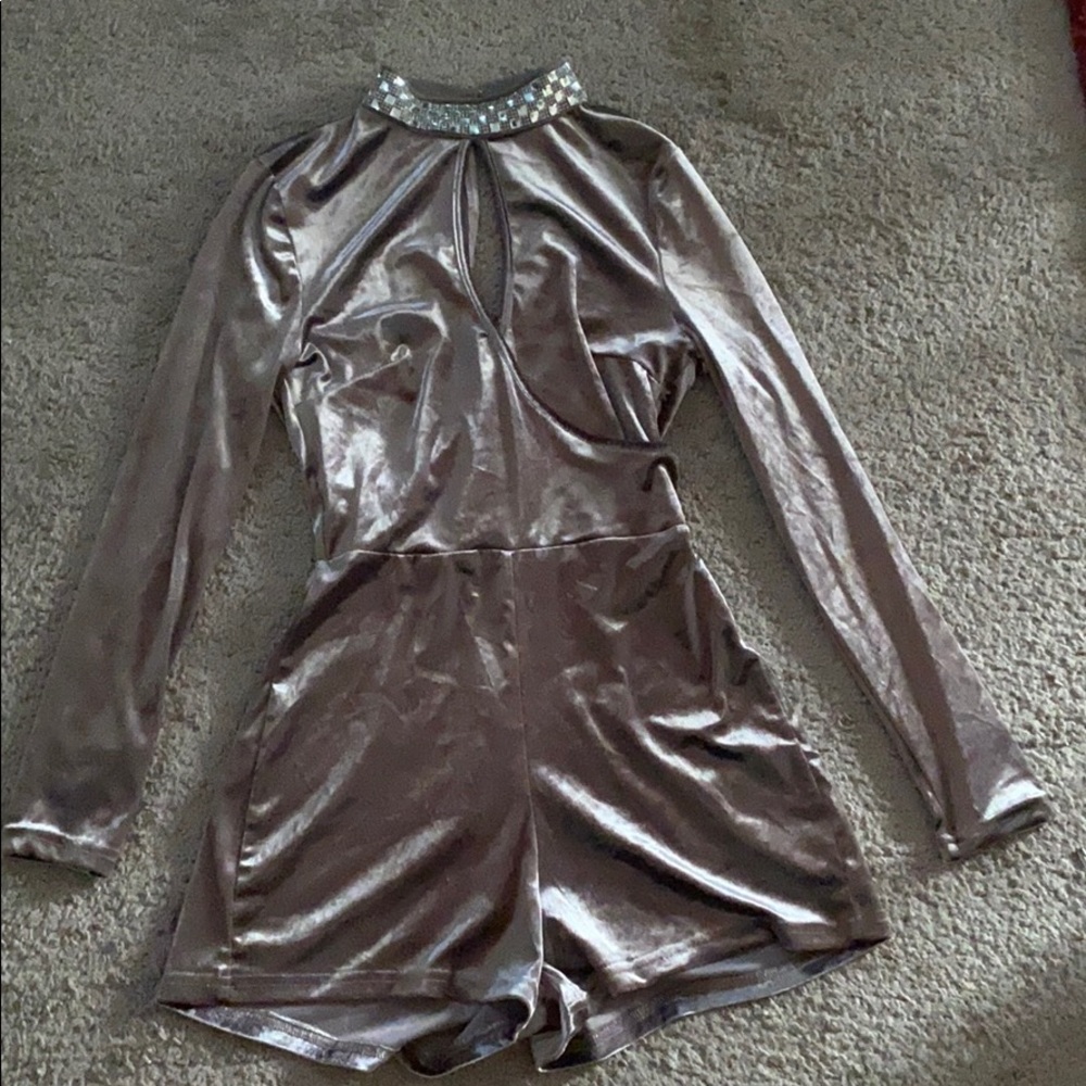Grey velvet jumpsuit